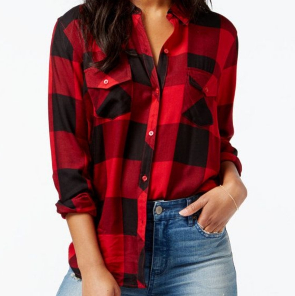 Maison Jules Red Plaid Button Down
